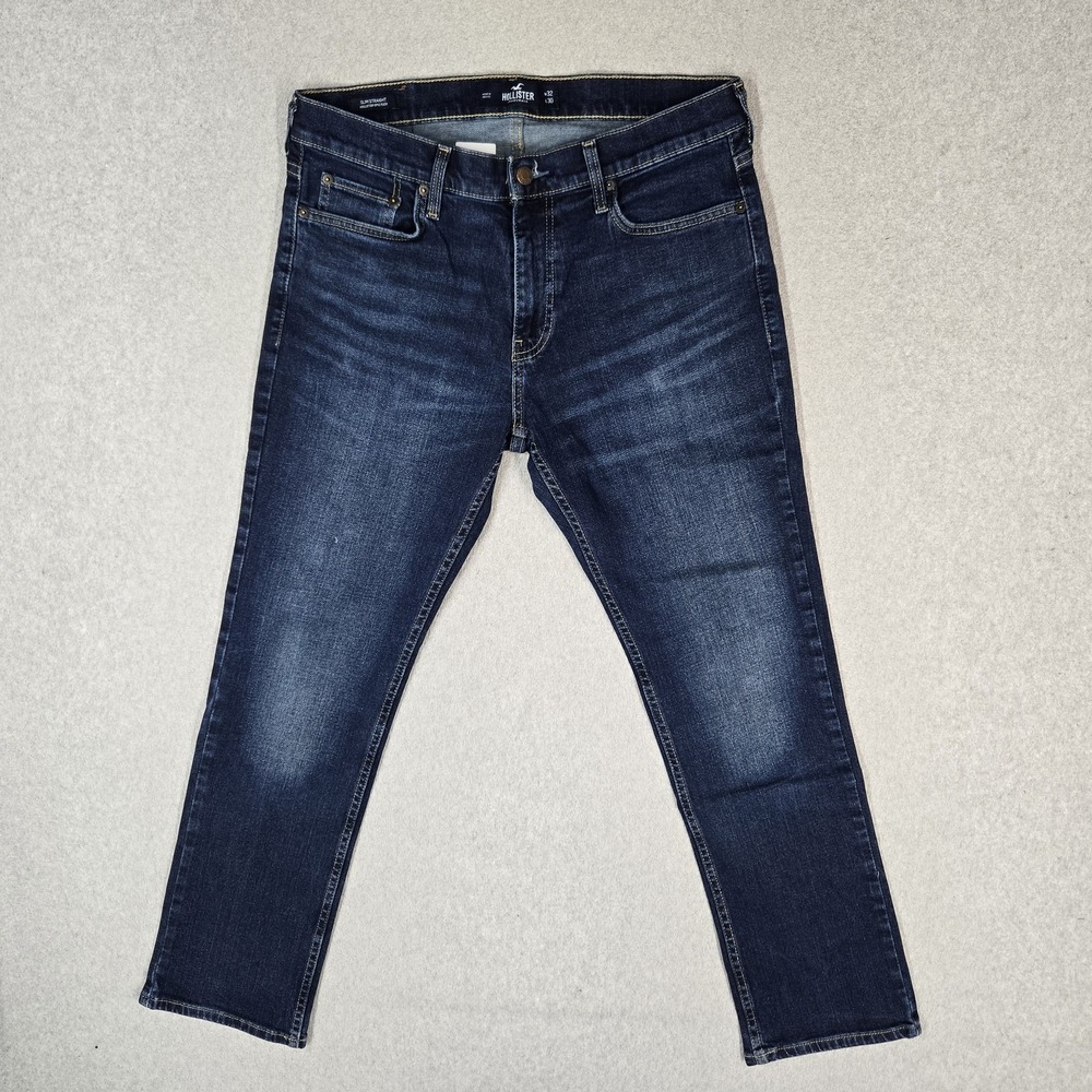 Hollister Men Jeans 32X30 Dark Blue Denim Slim Straight Epic Flex 29" Inseam